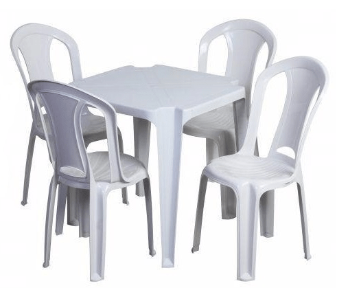 Conjunto de 1 Mesa com 4 Cadeiras sem Braço Branco Gelo REI DO PLÁSTICO