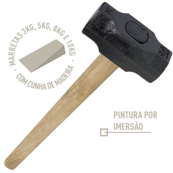MARRETA COM CABO DE MADEIRA 10,0 KG REF.15 - MINASUL