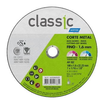 DISCO DE CORTE AR102 CLASSIC BASIC 7" - 180 X 1,6 X 22,23MM - Norton