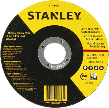 Disco De Corte STA8063 Metal Inox 4 ½ X 1,60 X 7/8 - Stanley