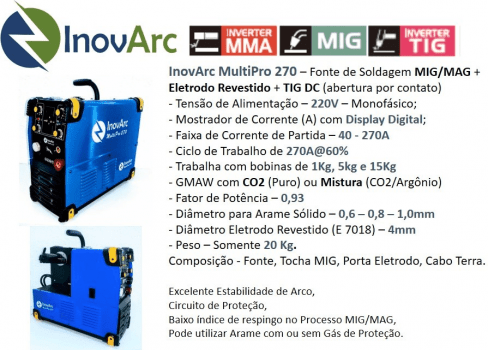 FONTE INVERSORA MIG/ELETRODO MULTIPRO 270- 220V - INOVARC