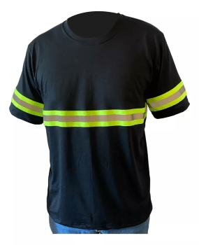 Camisa De Malha PV 67% Algodão e 33% Poliester Preto com faixa refletiva