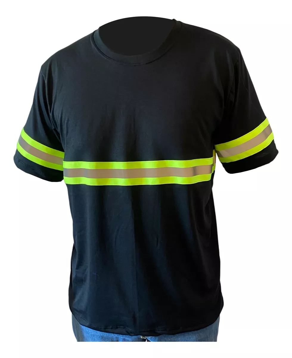 Camisa De Malha PV 67% Algodão e 33% Poliester Preto com faixa refletiva